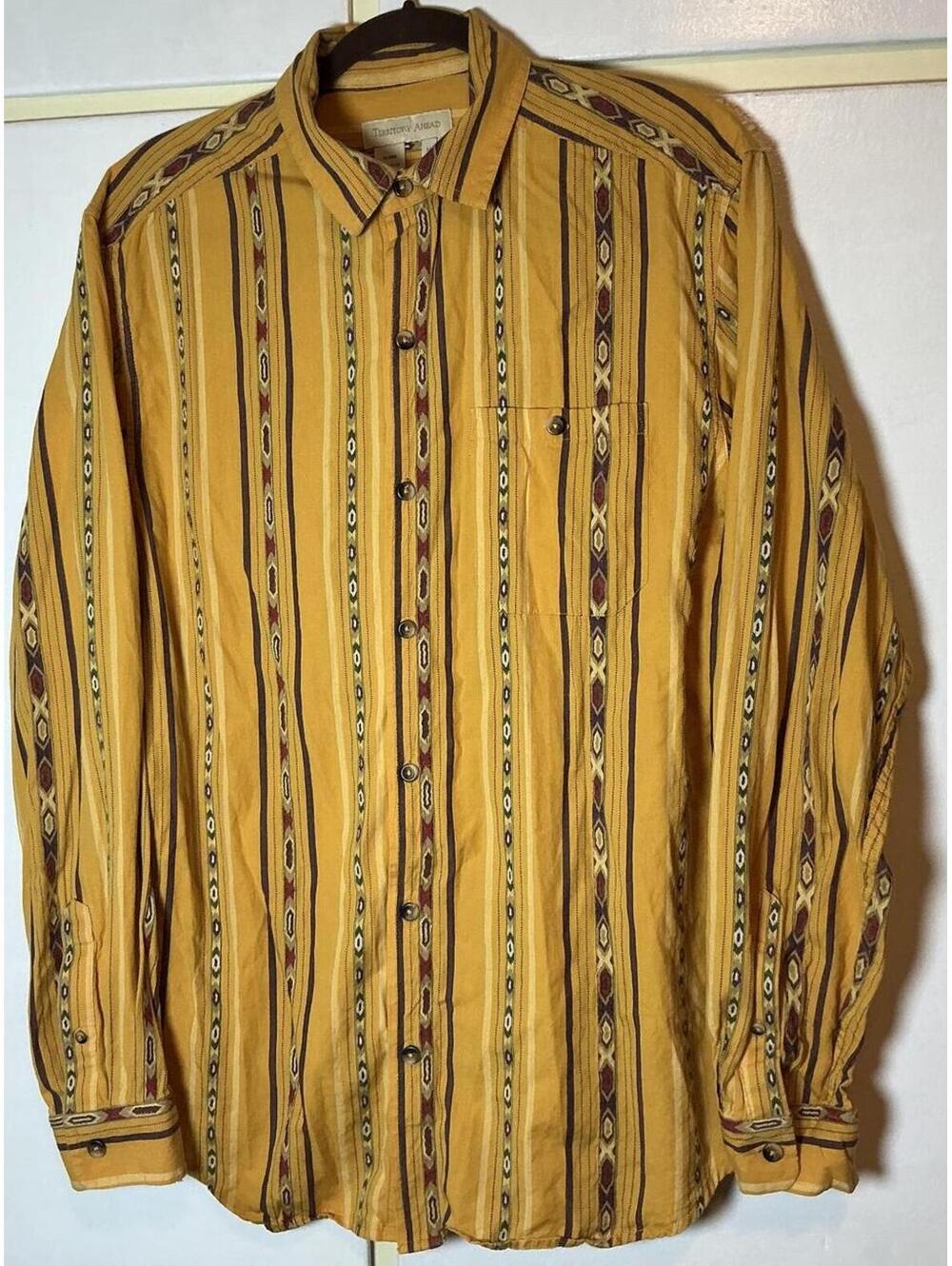 Territory Ahead Button-up Long Sleeve Men's Medium Aztec design 100% Cotton